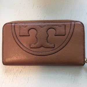 Authentic camel Tory Burch leather wallet