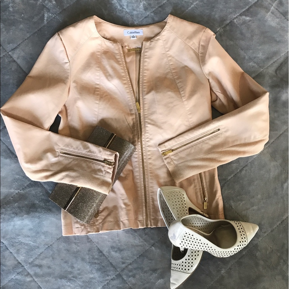 Calvin Kline blush leather jacket with gold accent