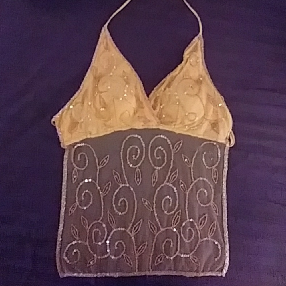 Medium sized Peach sequins tie in the back top.