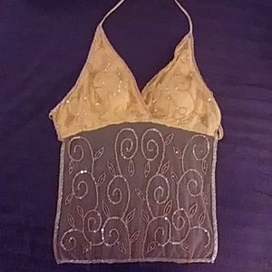 Medium sized Peach sequins tie in the back top.