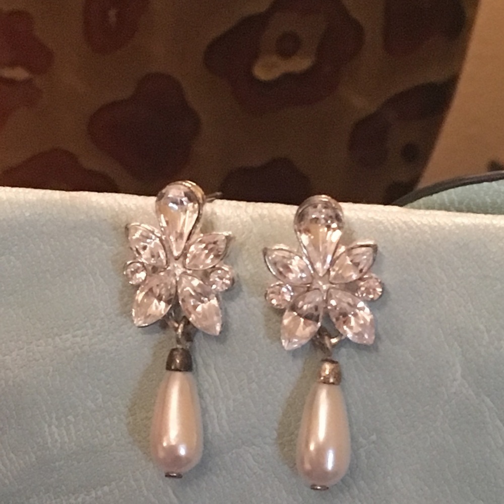 Pearl and rhinestone earrings
