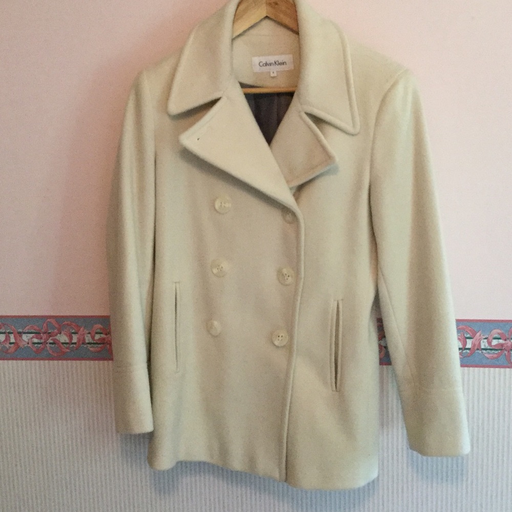 Calvin Klein Cream Peacoat Wool and Cashmere 6