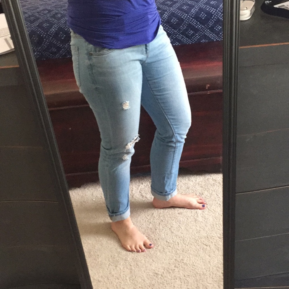 CAbi light wash distressed jeans