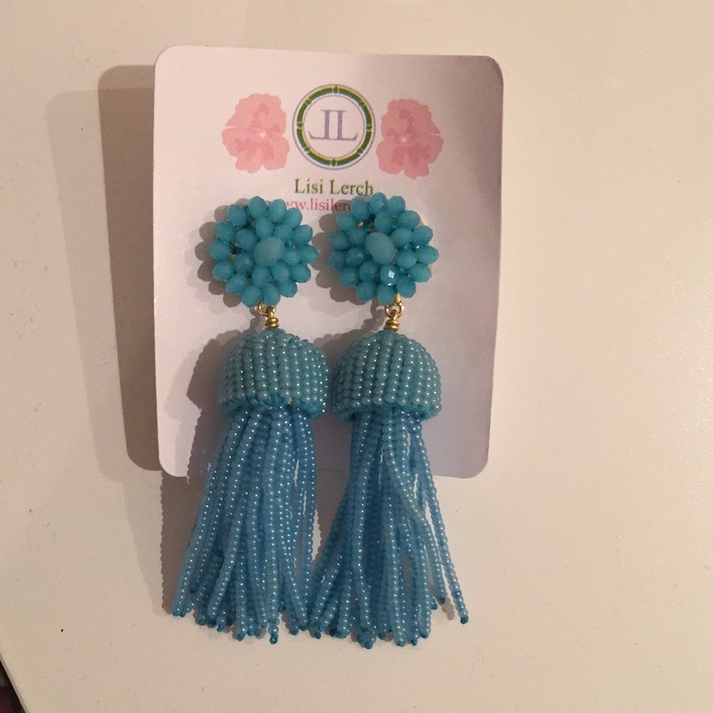 NWT Lisi Lerch Aqua Post-back Tassel Earrings