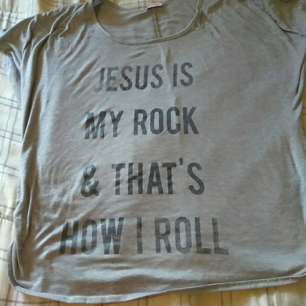 Gray " Jesus Is My Rock & Thats How I Roll" Shirt