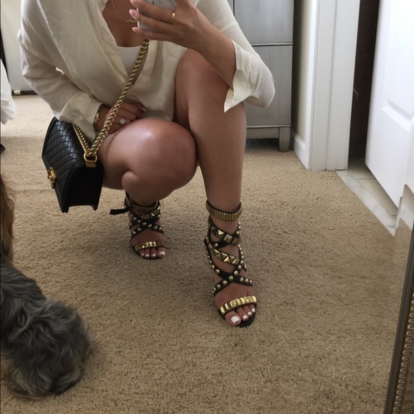 Shoes - ALDO Gold Studded Sandal Heels