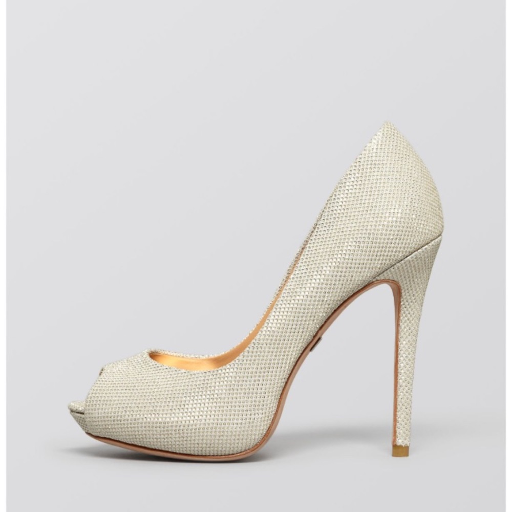 Badgley Mischka gold peep toe heels