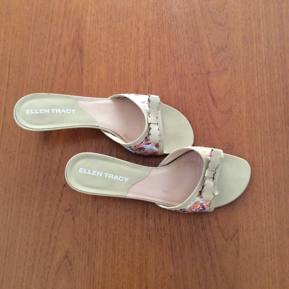 Ellen Tracy Silk slip on sandals. Made in Italy.