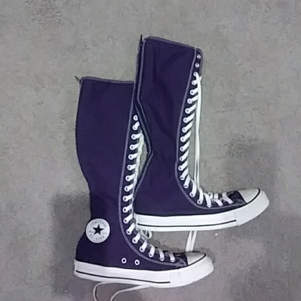 Purple Converse knee high lace up shoes