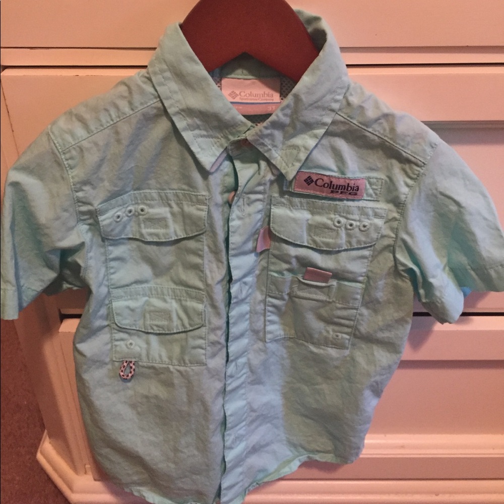 3T VGUC Columbia fishing shirt- light blue/teal