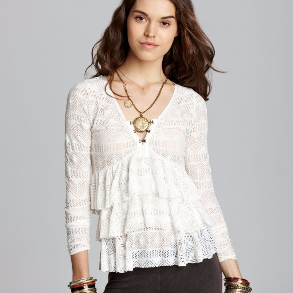 Free People Sweet Dreams Ruffled Love Lace Top