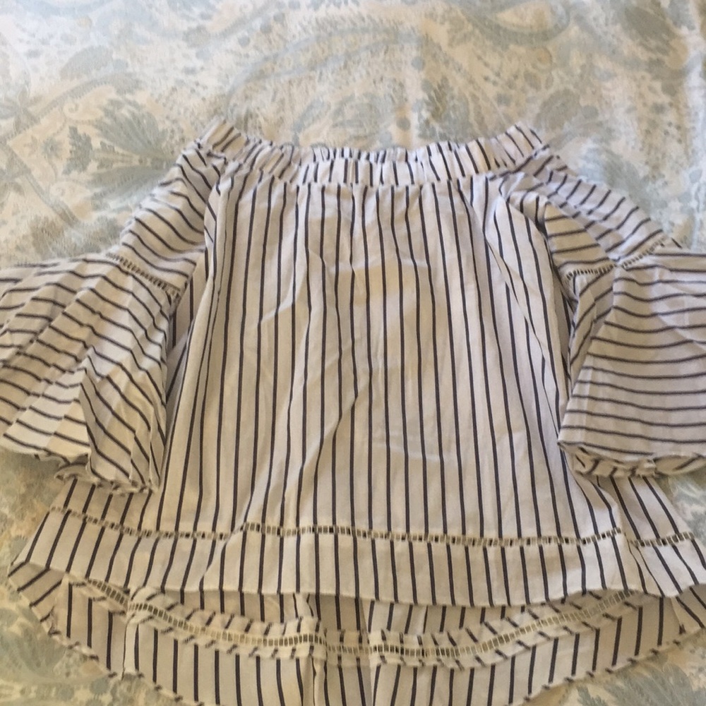 Shein Off the Shoulder Striped Bell Sleeve Blouse