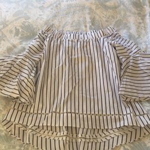 Shein Off the Shoulder Striped Bell Sleeve Blouse