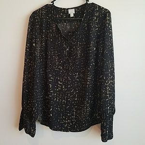 NWOT sheer tuxedo bib style blouse