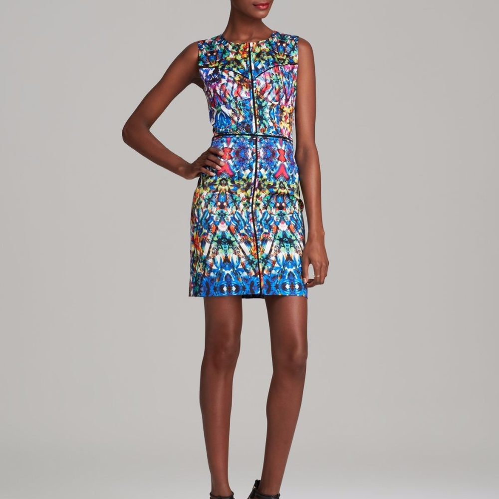 Milly Printed Angular Sheath Dress, Stained Glass