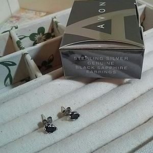 Sterling Silver Black Sapphire Post ER