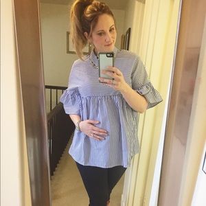 Shein Striped Bell Sleeve Blouse