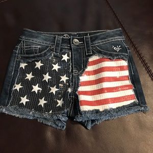 Justice American Flag Sequined Jean Shorts.