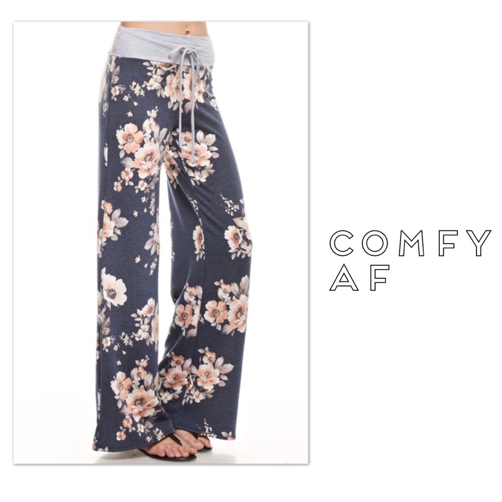 Floral Wide Leg Drawstring Pant