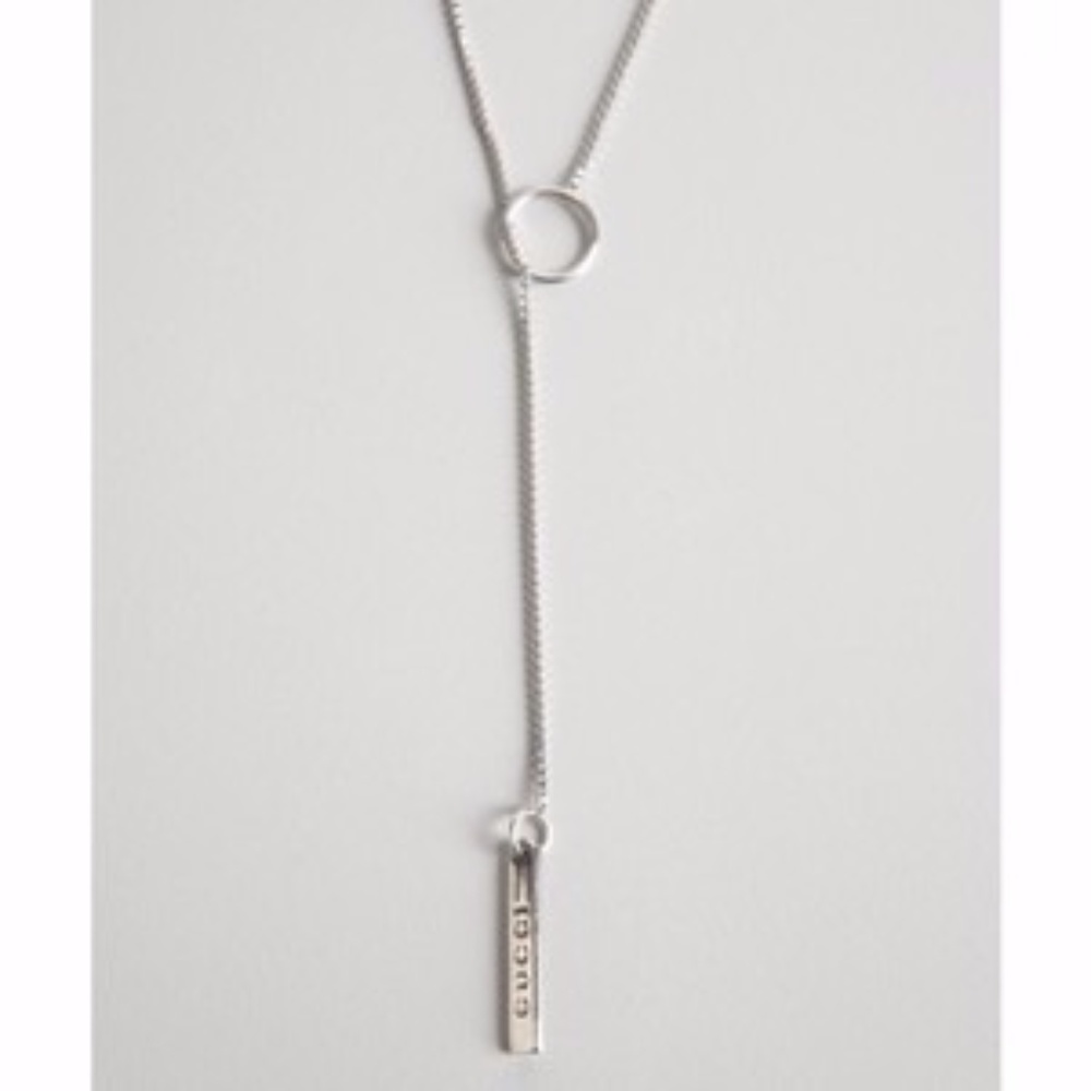 Gucci White Gold 'lariat' Logo Tag Necklace