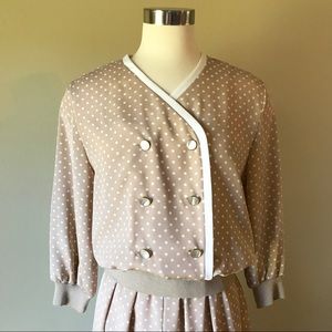 Vintage Tan & White Polka Dot Midi Skirt & Blouse Vintage Tan & White Polka Dot Midi Skirt & Blouse