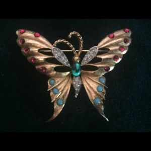 Vintage Jeweled Butterfly Brooch