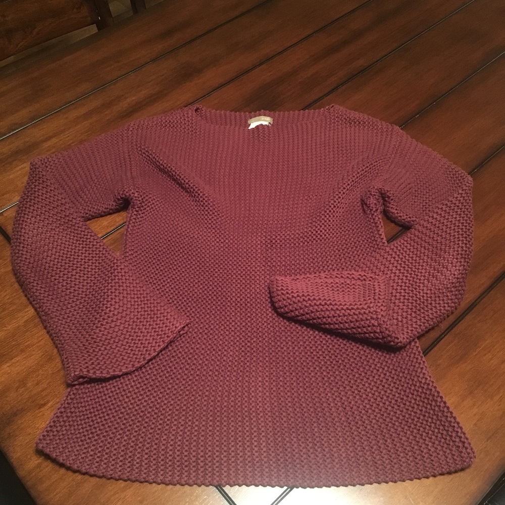 JCrew Medium sweater in eggplant with bell sleeves