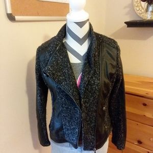 Women's faux leather/wool/polyester moto jacket