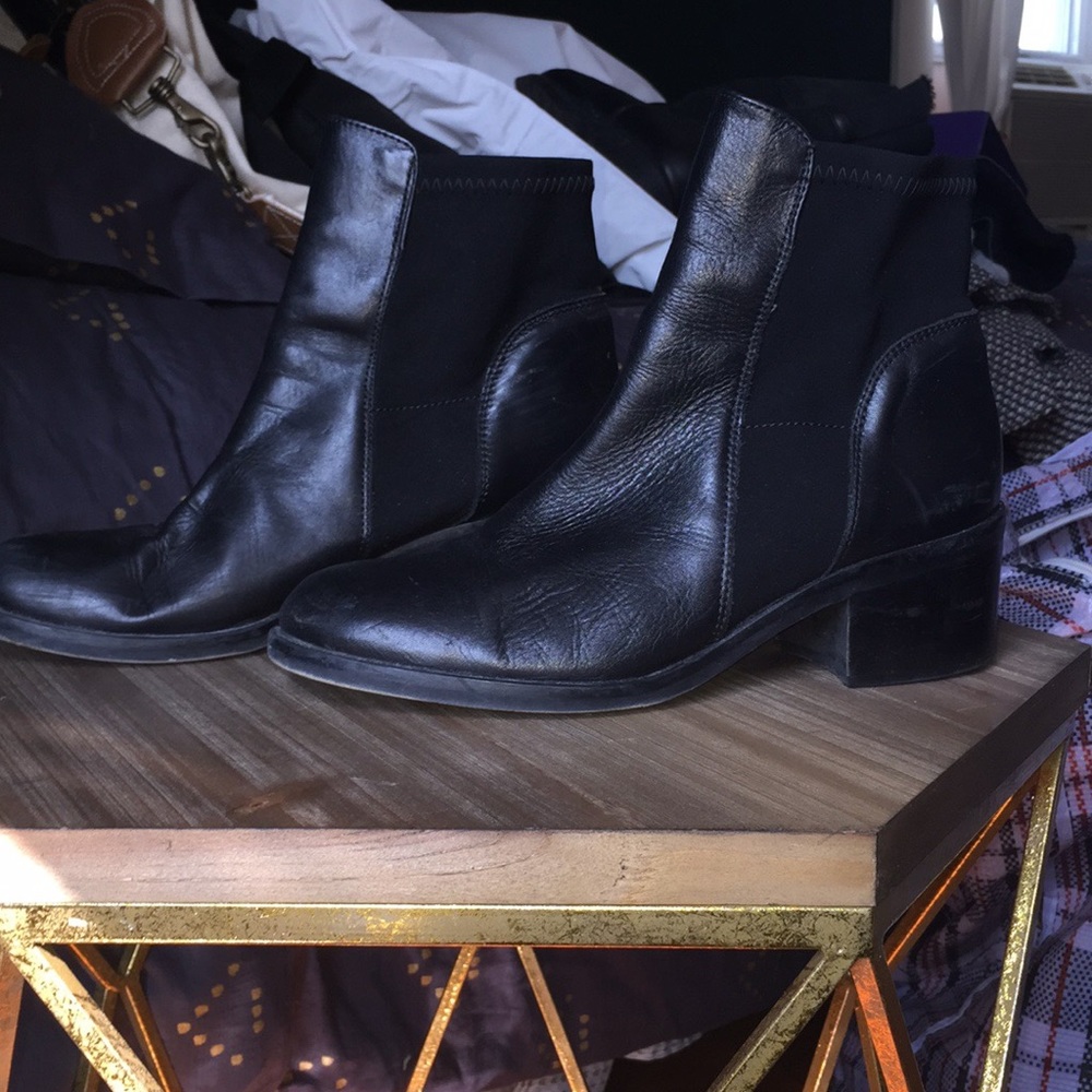 Black leather slip on ankle boots Euro sz 40