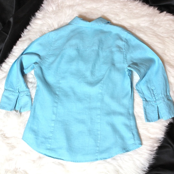 Linen Turquoise Blouse—CLEARANCE - Picture 3 of 5