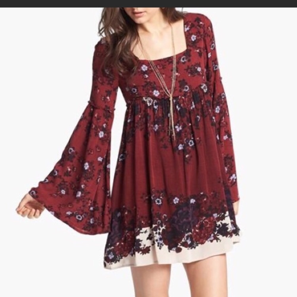 Free people maroon bell sleeved dress