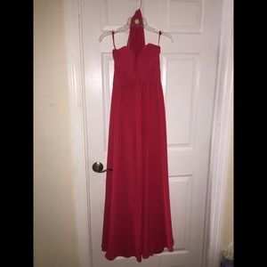 Long red strapless dress from Estelle's