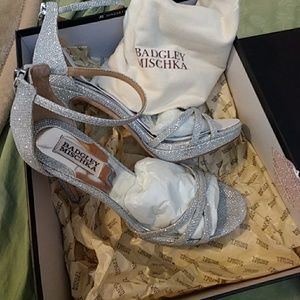 Badgley Mischka sparkly silver heels