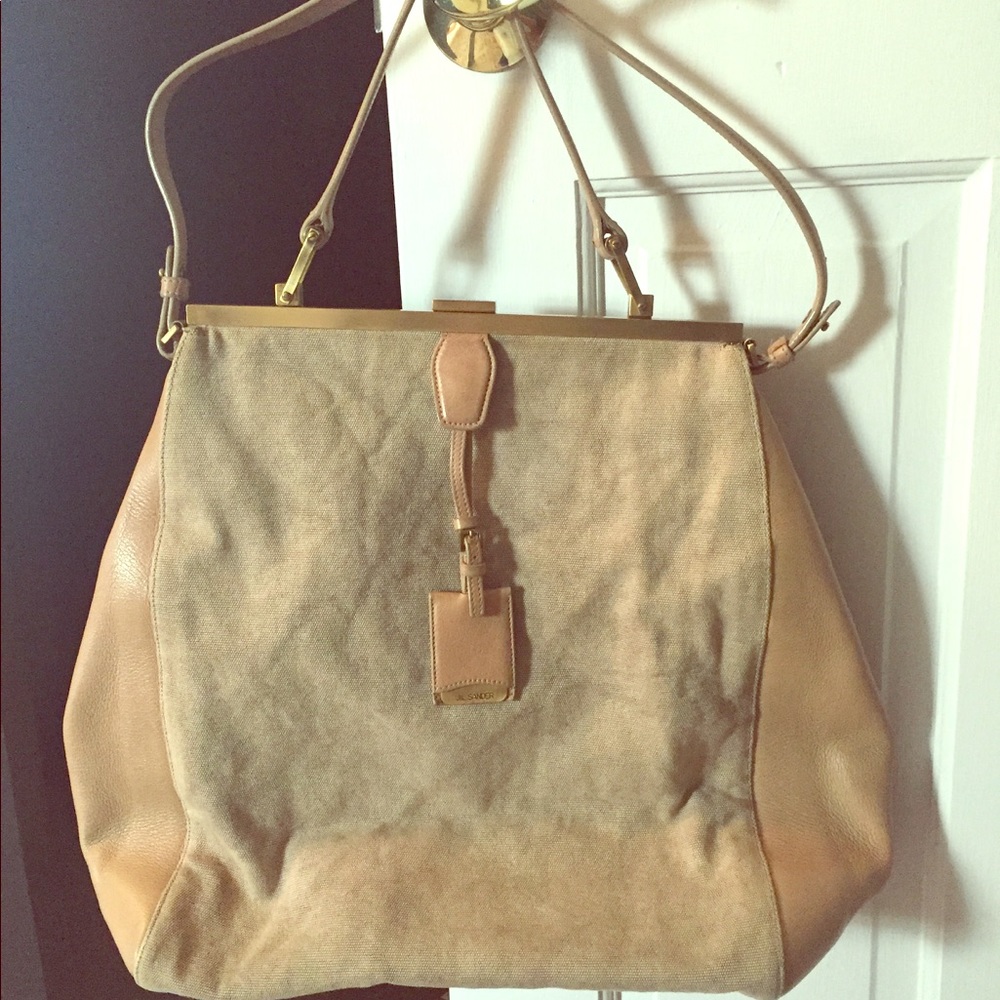 Jil Sander leather and canvas tote bag