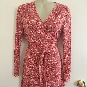 Old Navy Salmon Dot Print Wrap Dress Petite Small