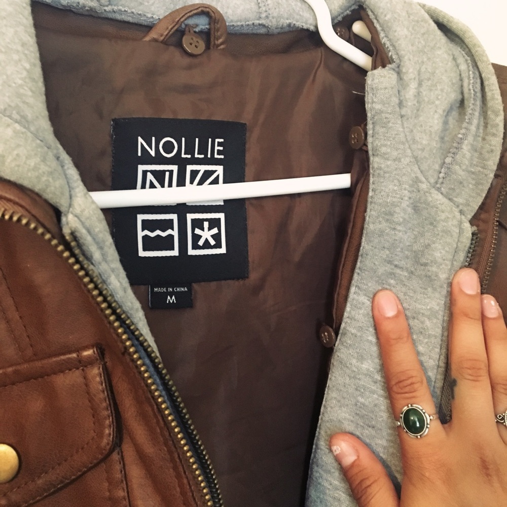 Pleather jacket with detachable hood