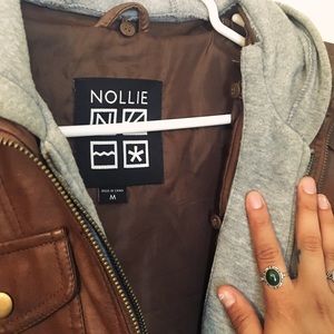 Pleather jacket with detachable hood