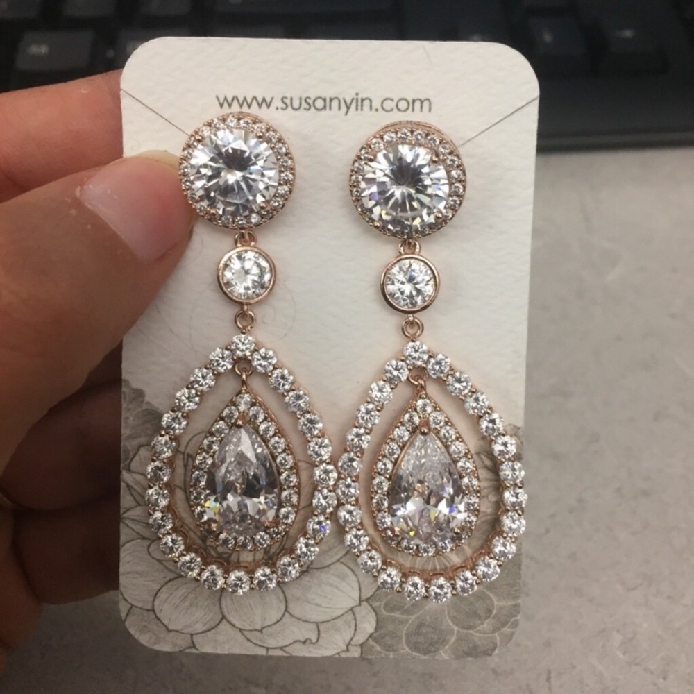 Rose gold wedding earrings bridal earrings cubic z