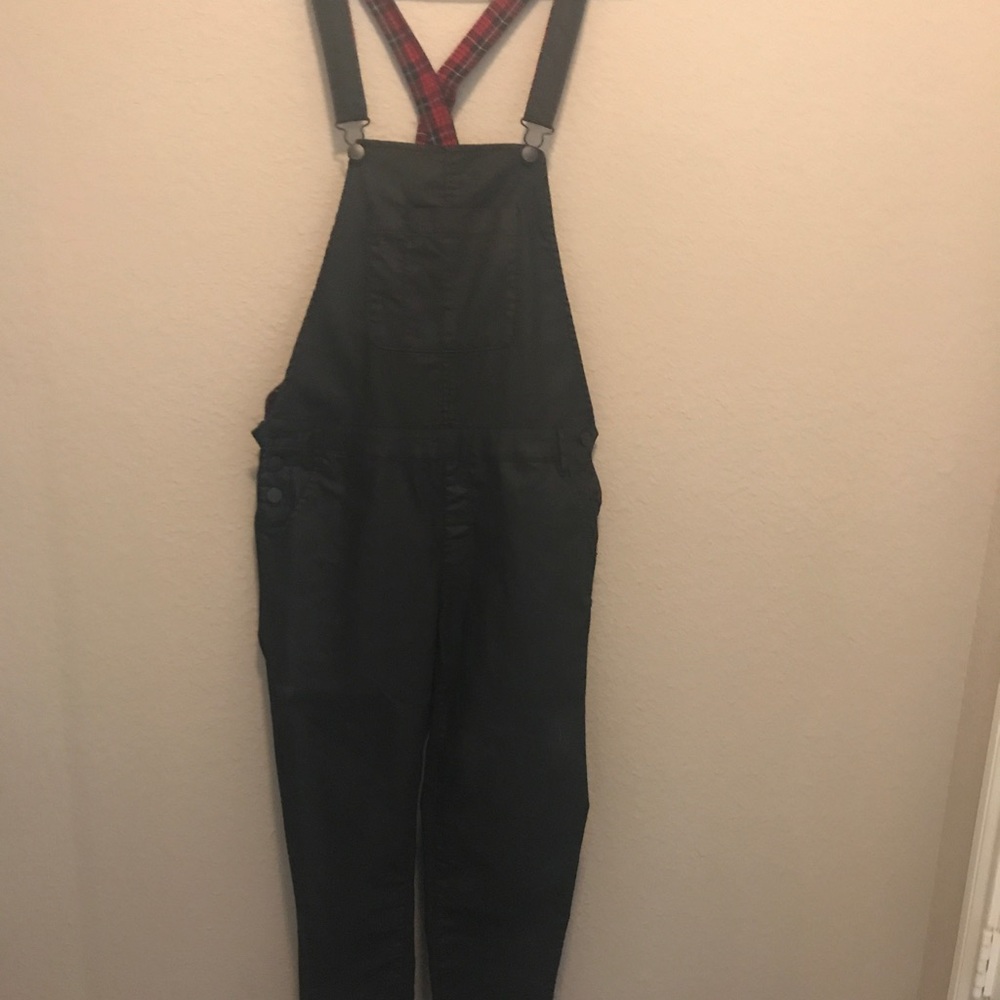 Black shiny cotton overalls