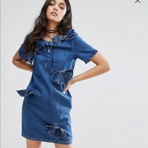 Glamorous tall denim bow dress asos