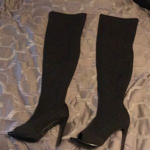 Hot Miami Styles Shoes - sale! Black bandage thighhigh peeptoe boots Hot Miami Styles Shoes - sale! Black bandage thighhigh peeptoe boots