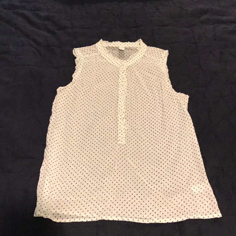 Navy Polkdot Sleeveless Ruffle Top