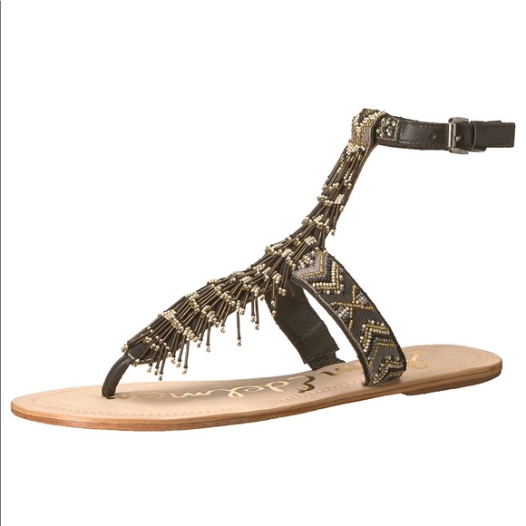 Leather Hand Beaded Gladiator T Strap Sandals - Picture 13 of 14