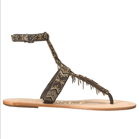 Leather Hand Beaded Gladiator T Strap Sandals - Picture 14 of 14