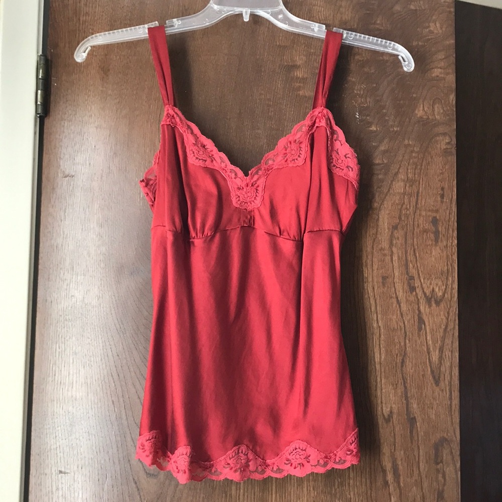 Red Lace Silk Tank Top