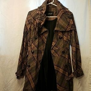 Brown plaid trench coat, NEW WITH TAG