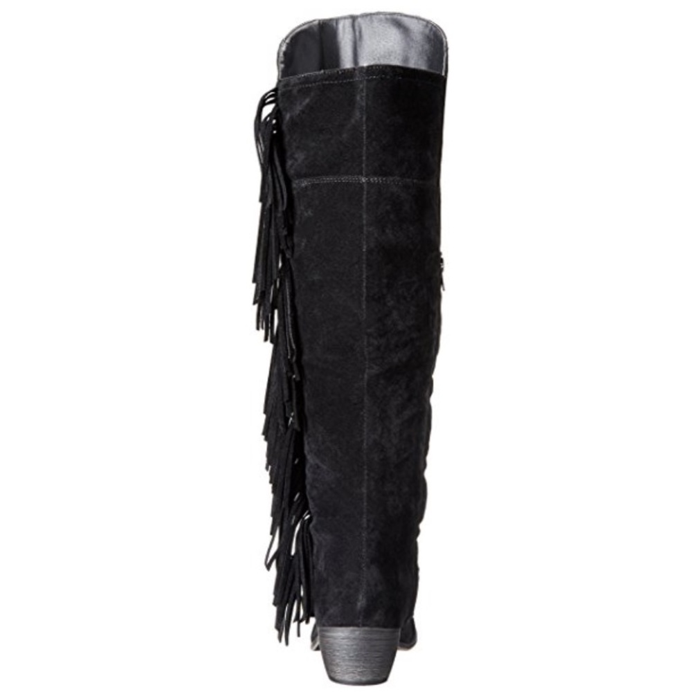 Black Boho Chic Over the Knee Fringe Boots - Picture 3 of 5
