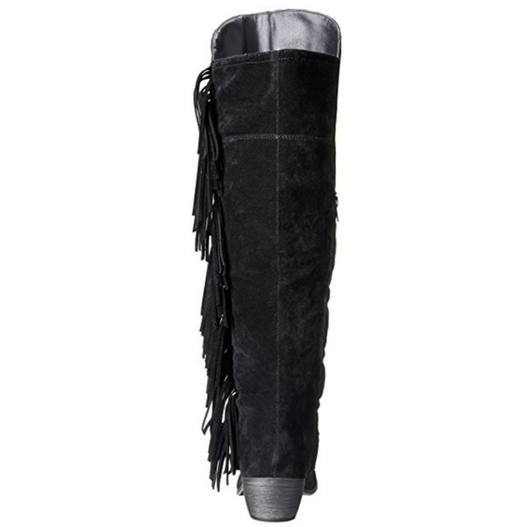 Black Boho Chic Over the Knee Fringe Boots - Picture 3 of 5