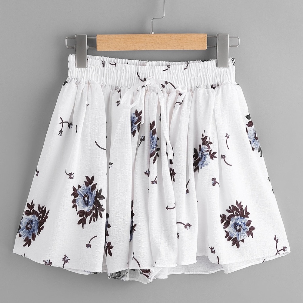 White Floral Shorts