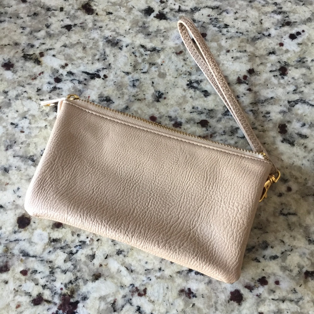 Beige faux leather wristlet